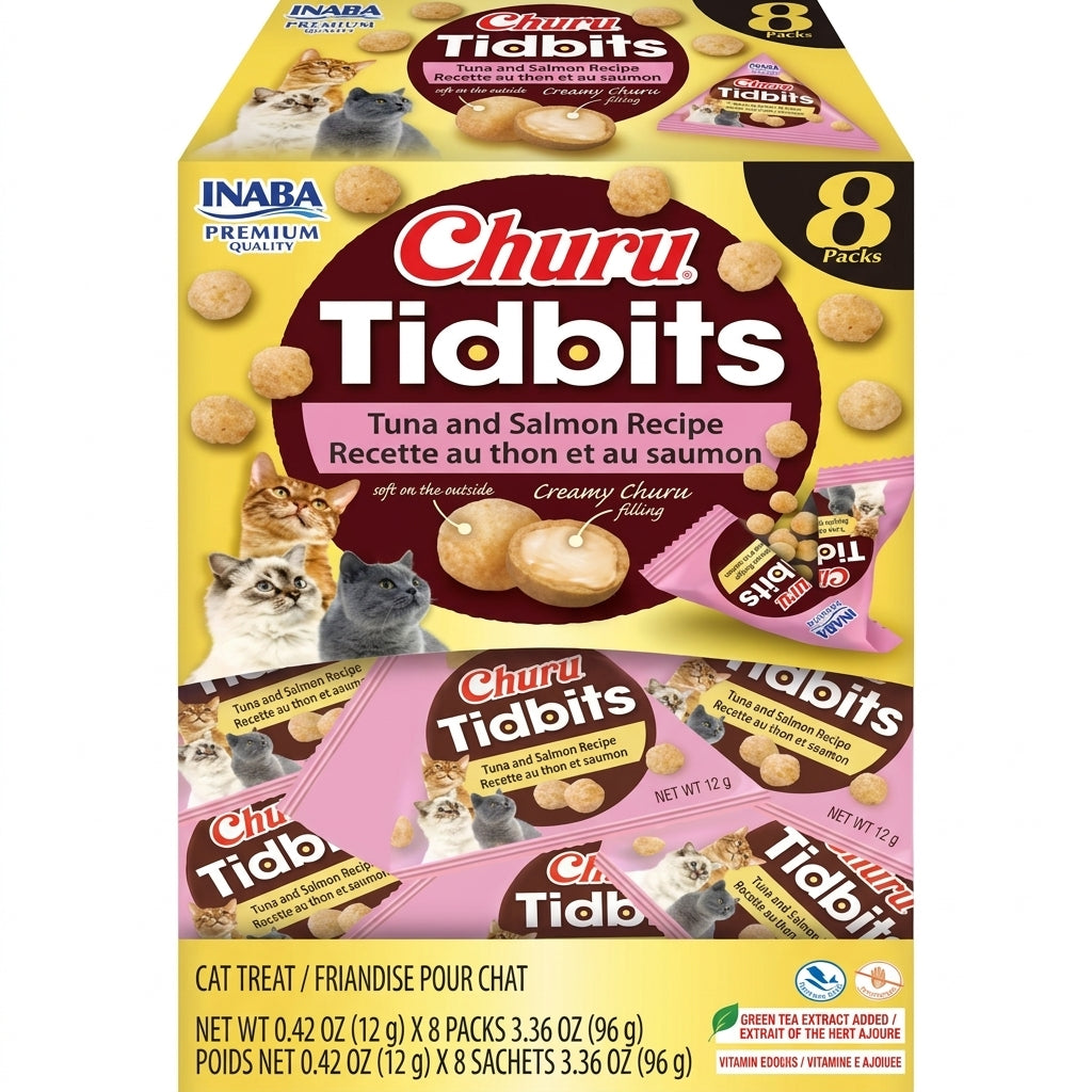 Inaba Churu Tidbits Tuna & Salmon Recipe Grain-Free Cat Treats – 8 × 12 g