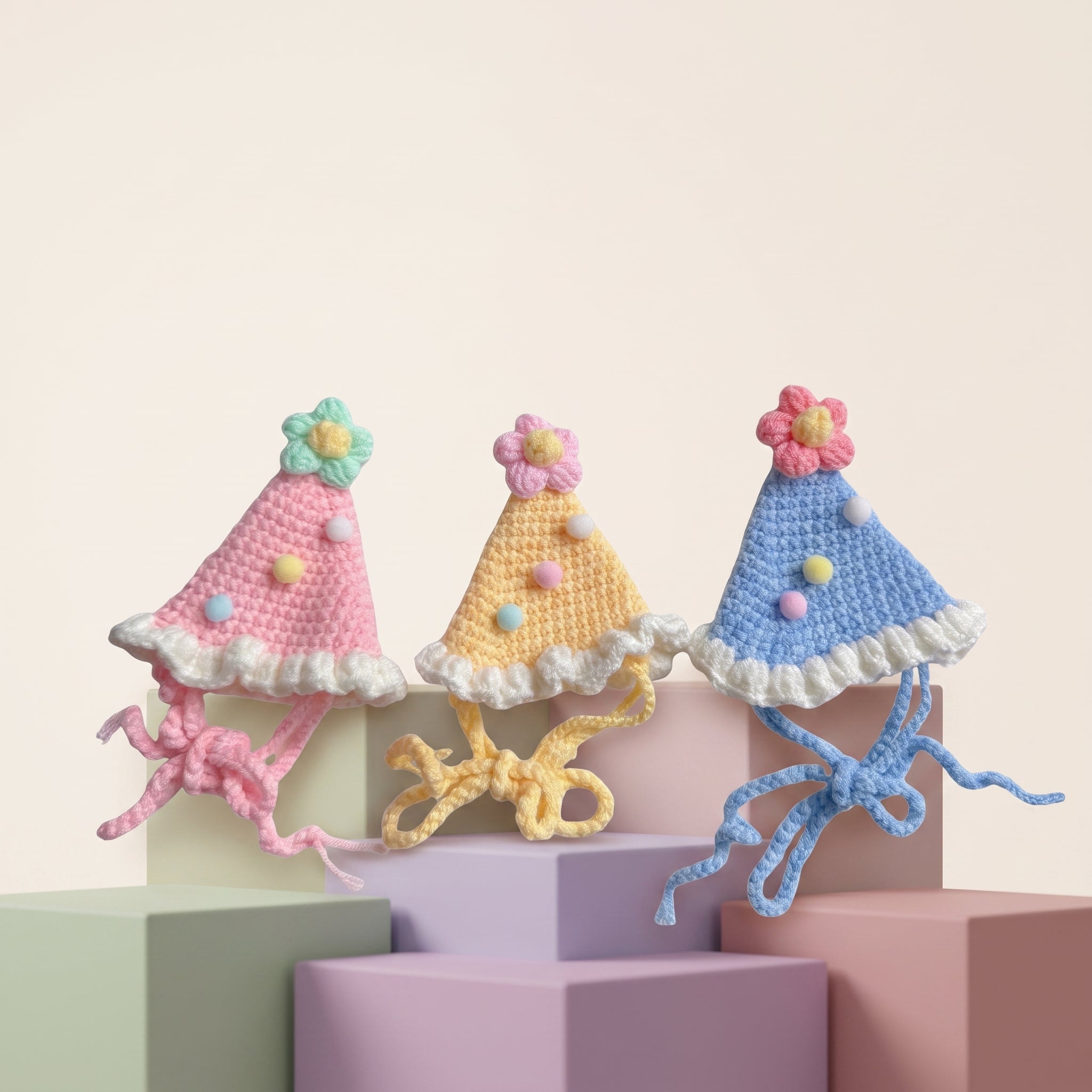 Hand-Knitted Cat Birthday Hat - Soft Crochet Celebration Accessory