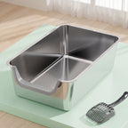Lid-less Stainless Steel Cat Litter Box with Scoop – Clean & Durable