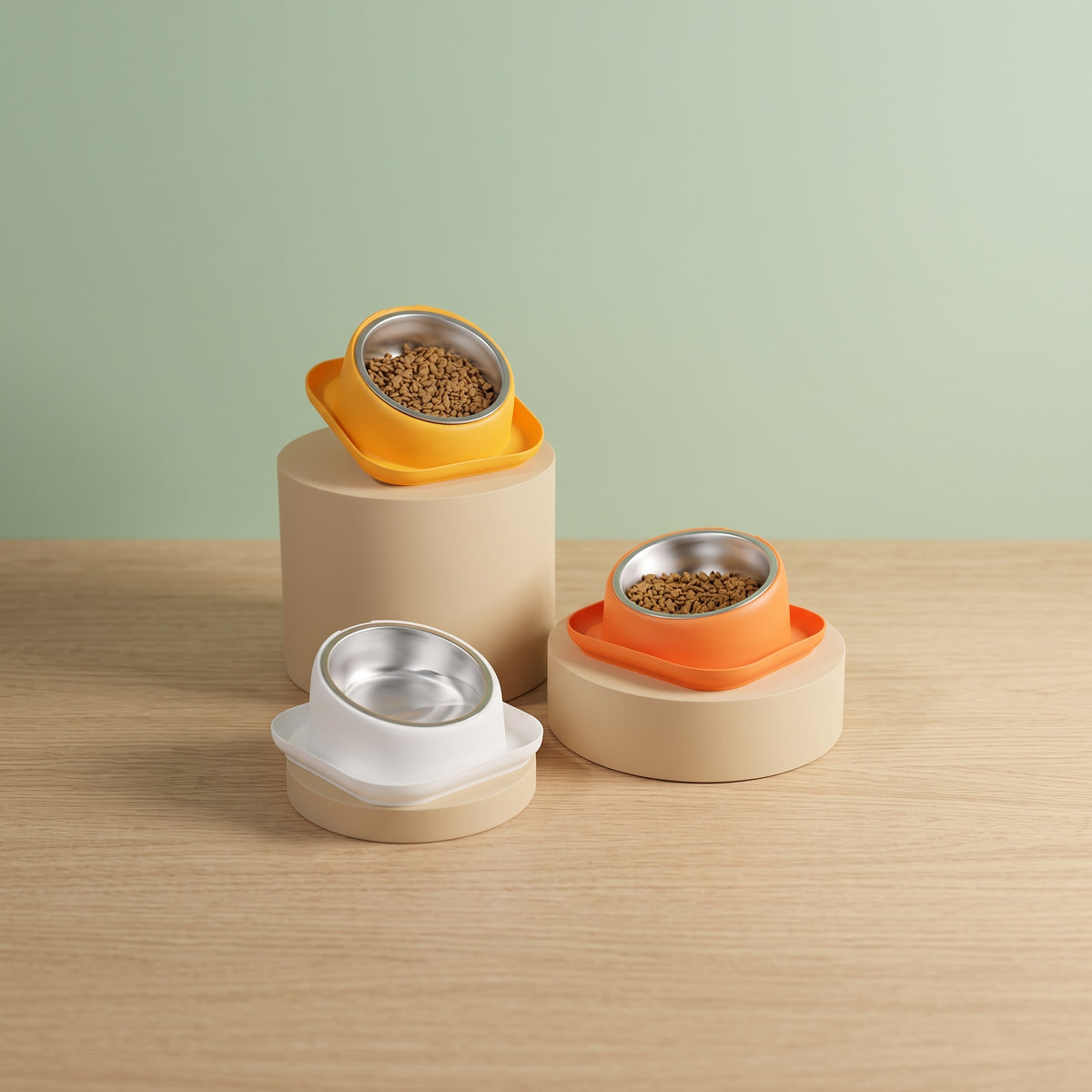 Tilted Anti-Slip Cat Bowl with Stainless Steel Insert – 3 Colours