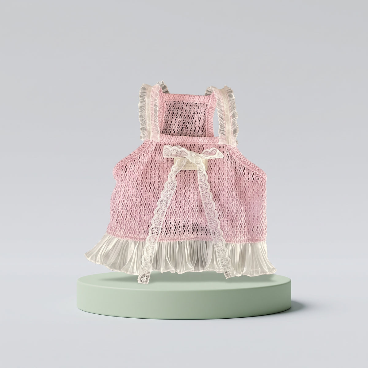 Lace Trim Pink Cat Dress – Summer Mesh Edition