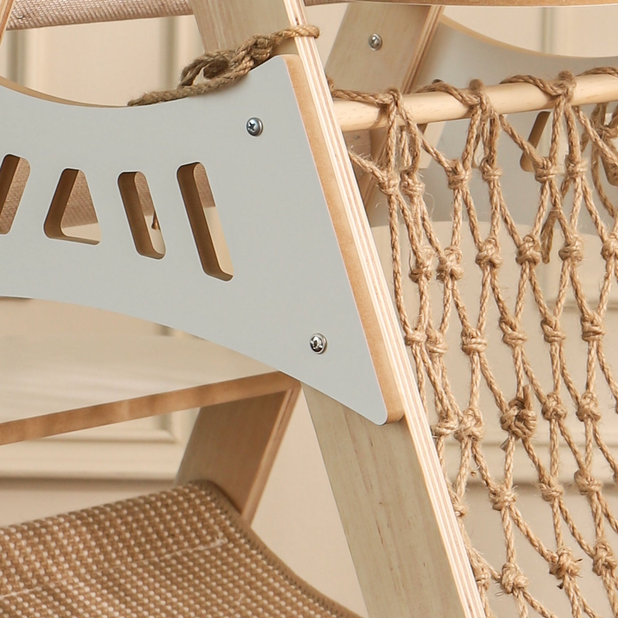 Natural Wood Cat Tower with Hammock & Climbing Net by CATATI SELECTED - Default Title - Furniture - Catati