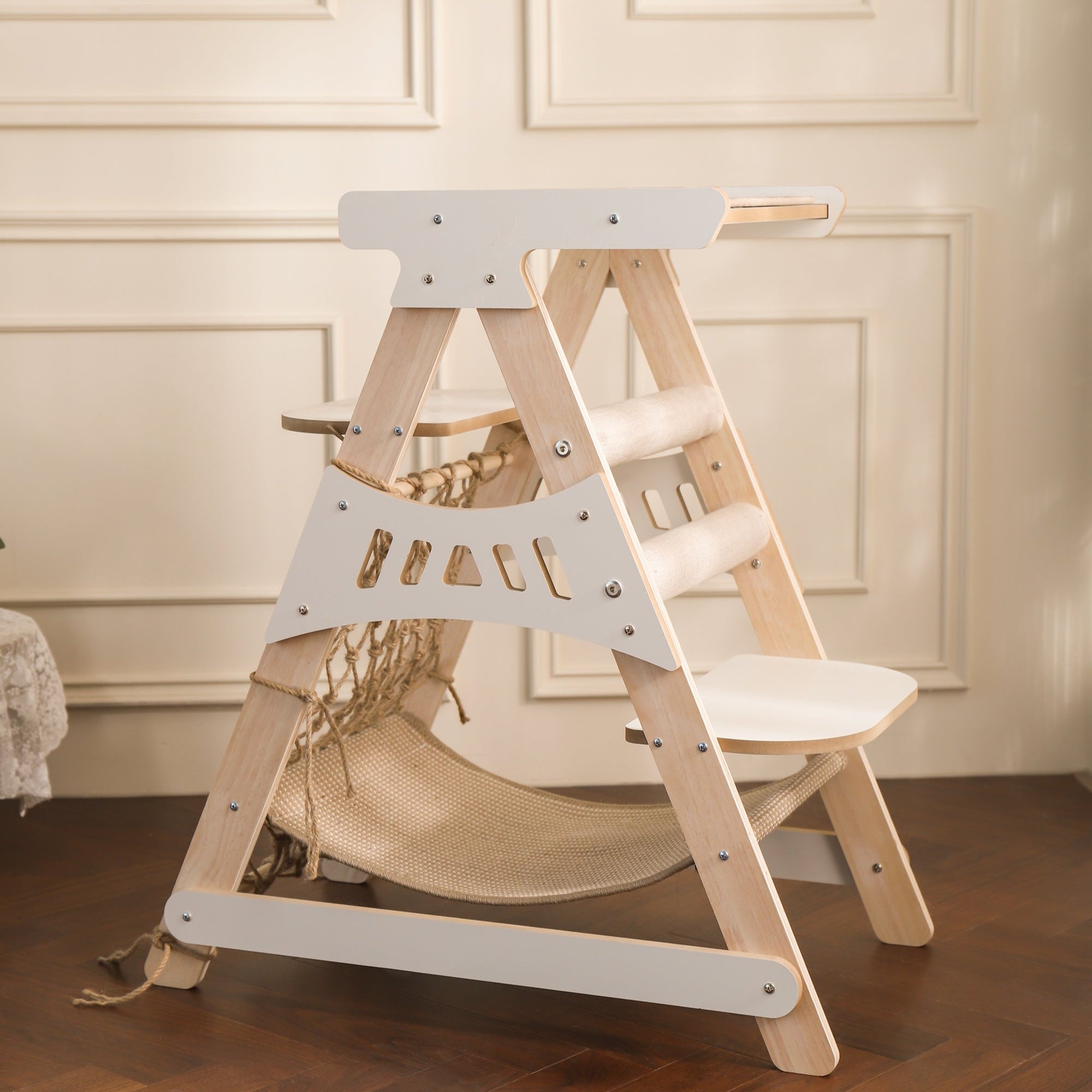 Natural Wood Cat Tower with Hammock & Climbing Net by CATATI SELECTED - Default Title - Furniture - Catati