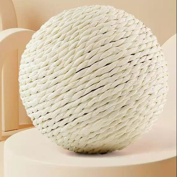 Sisal Rope Rolling Ball - Interactive Rattle Toy - White - Toys - Catati Cat Store