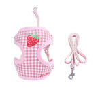 Gingham Cat Harness Set with Treat Pouch – Strawberry, Cherry, Pineapple