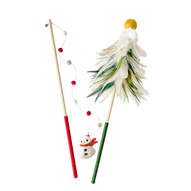 Christmas Cat Wand Toy – Snowman & Feather Tree Variants