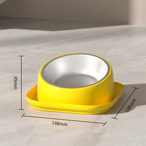 Tilted Anti-Slip Cat Bowl with Stainless Steel Insert – 3 Colours - Yellow - Feeder - Catati Cat Store
