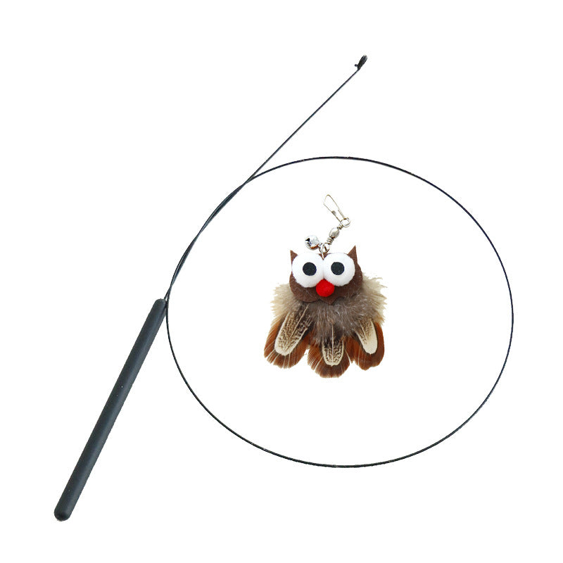 Owl Feather Teaser Wand – Interactive Cat Toy with Bell