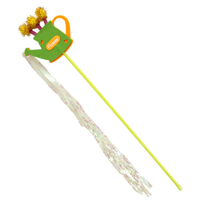 Flower Watering Can Cat Wand – Interactive Ribbon Teaser Toy