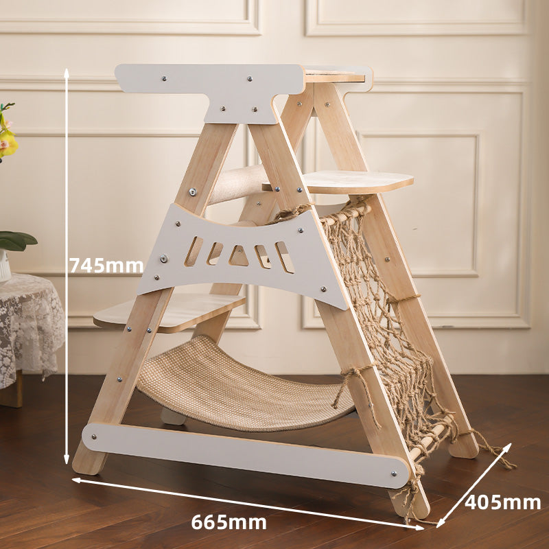 Natural Wood Cat Tower with Hammock & Climbing Net by CATATI SELECTED - Default Title - Furniture - Catati