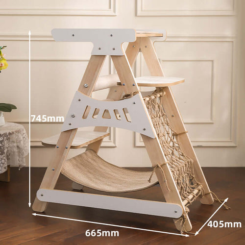 Natural Wood Cat Tower with Hammock & Climbing Net by CATATI SELECTED - Default Title - Furniture - Catati