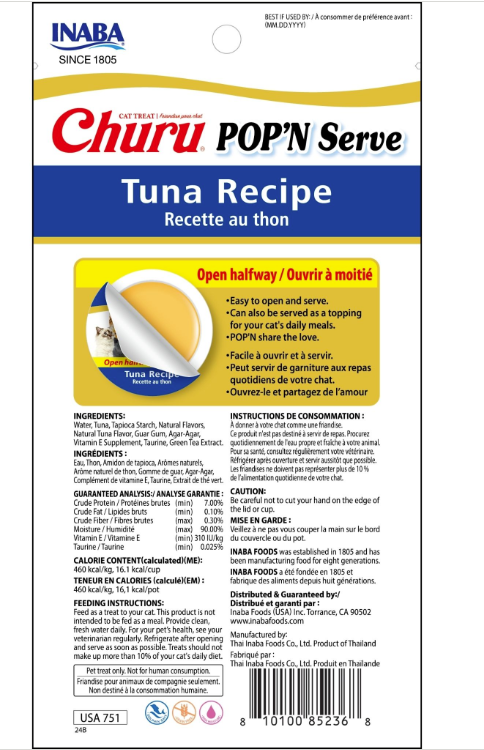 Churu Pop'n Serve Cat Treat – Tuna Recipe (2 Cups) by INABA - Default Title - Food - Catati