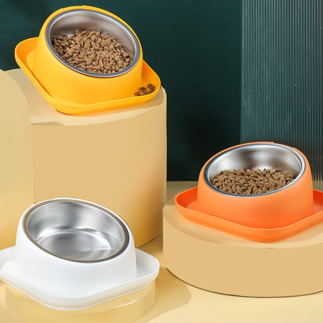 Tilted Anti-Slip Cat Bowl with Stainless Steel Insert – 3 Colours