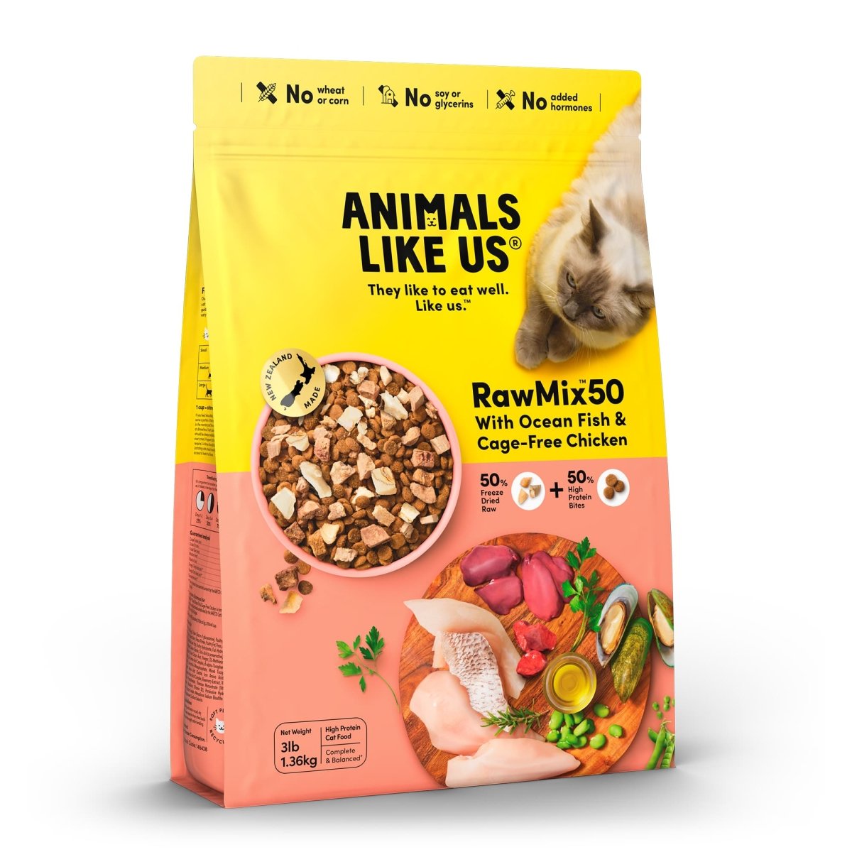 Animals Like Us Cat RawMix50™ with NZ Ocean Fish & Cage - Free Chicken - catati - nz - cat - products - online