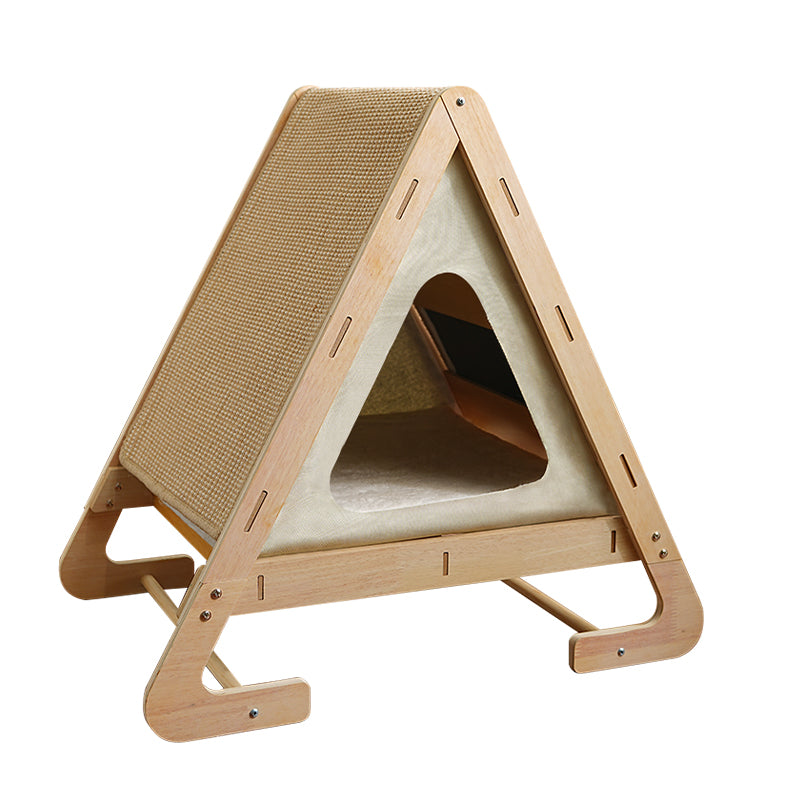 Wooden Triangle Cat House - Scratcher & Lounge