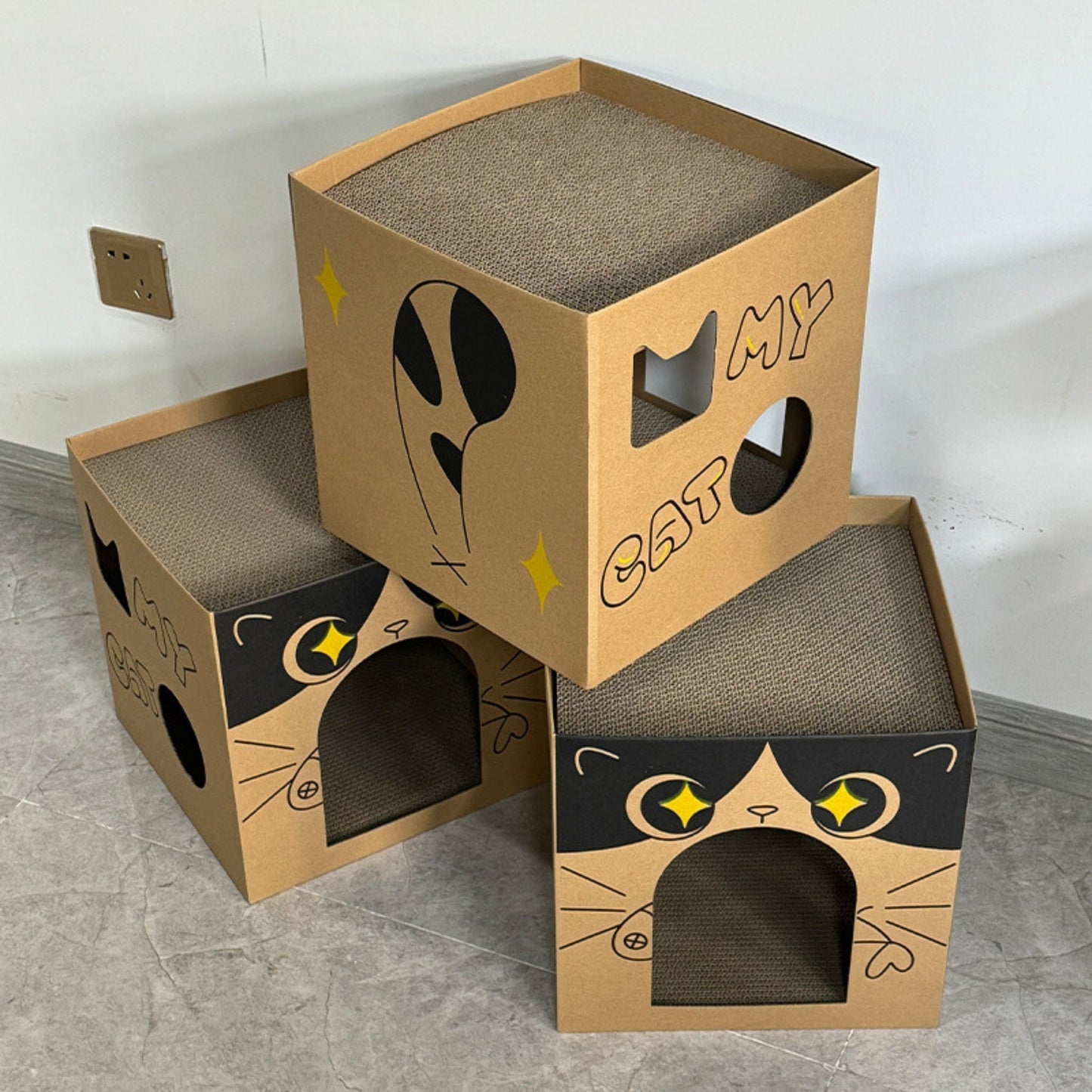 Cardboard Cat House With Scratching Boards - catati - nz - cat - products - online