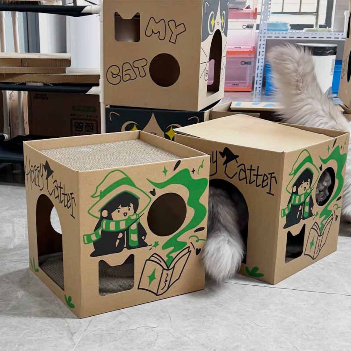 Cardboard Cat House With Scratching Boards - catati - nz - cat - products - online