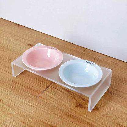 Ceramic Cat Bowl with Elevated Acrylic Stand - catati - nz - cat - products - online