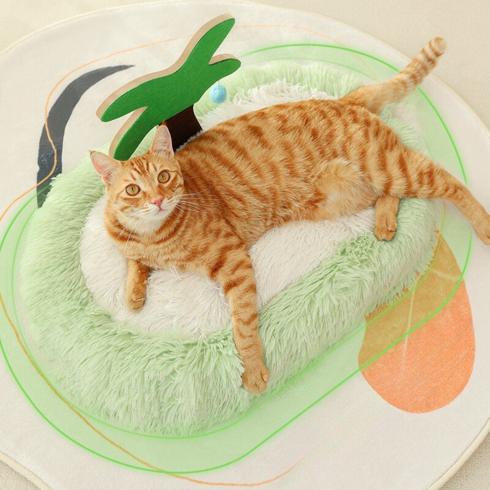 Coconut Tree Plush Cat Bed - catati - nz - cat - products - online