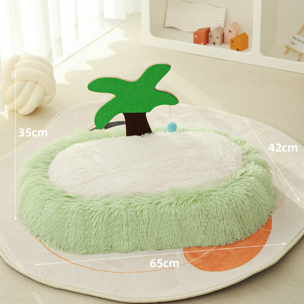 Coconut Tree Plush Cat Bed - catati - nz - cat - products - online