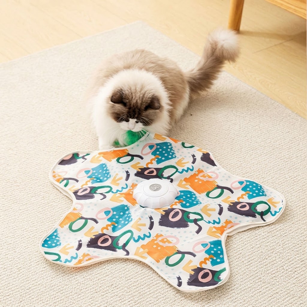 Automatic Cat Toy Mat with 360° Feather Teaser