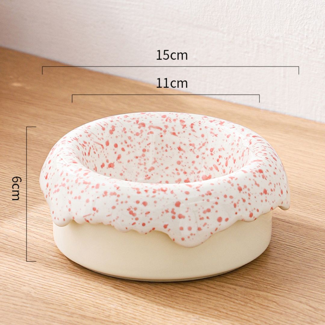 Donut Ceramic Cat Food & Water Bowl Set by CATATI SELECTED - Red (Dotted) - Feeder - Catati