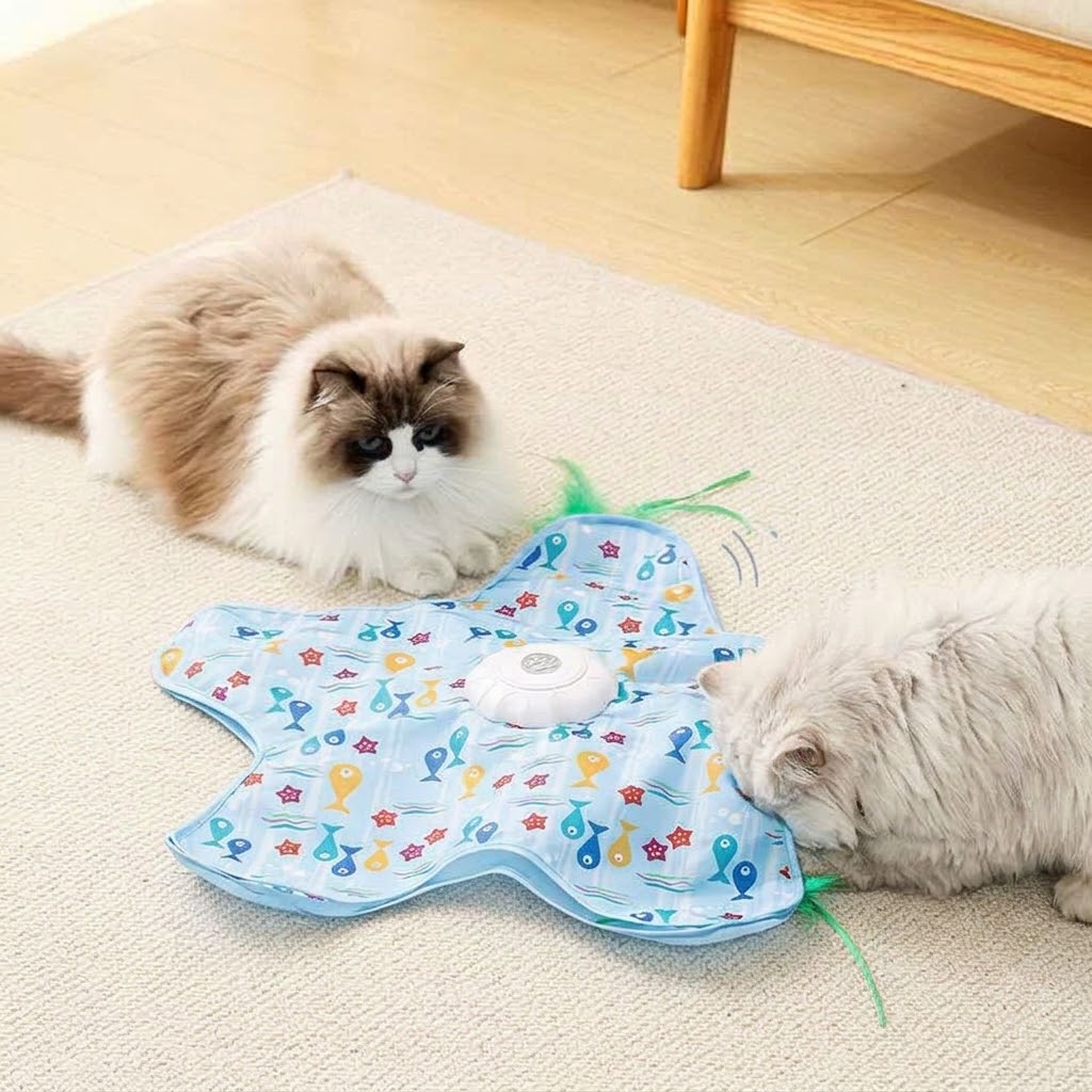 Automatic Cat Toy Mat with 360° Feather Teaser