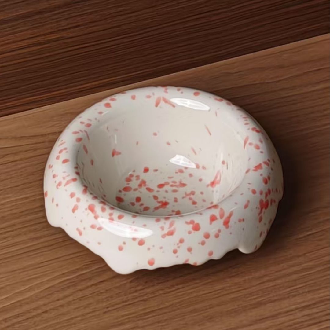 Flat Donut Ceramic Cat Bowl by CATATI SELECTED - Red (Dotted) - Feeder - Catati