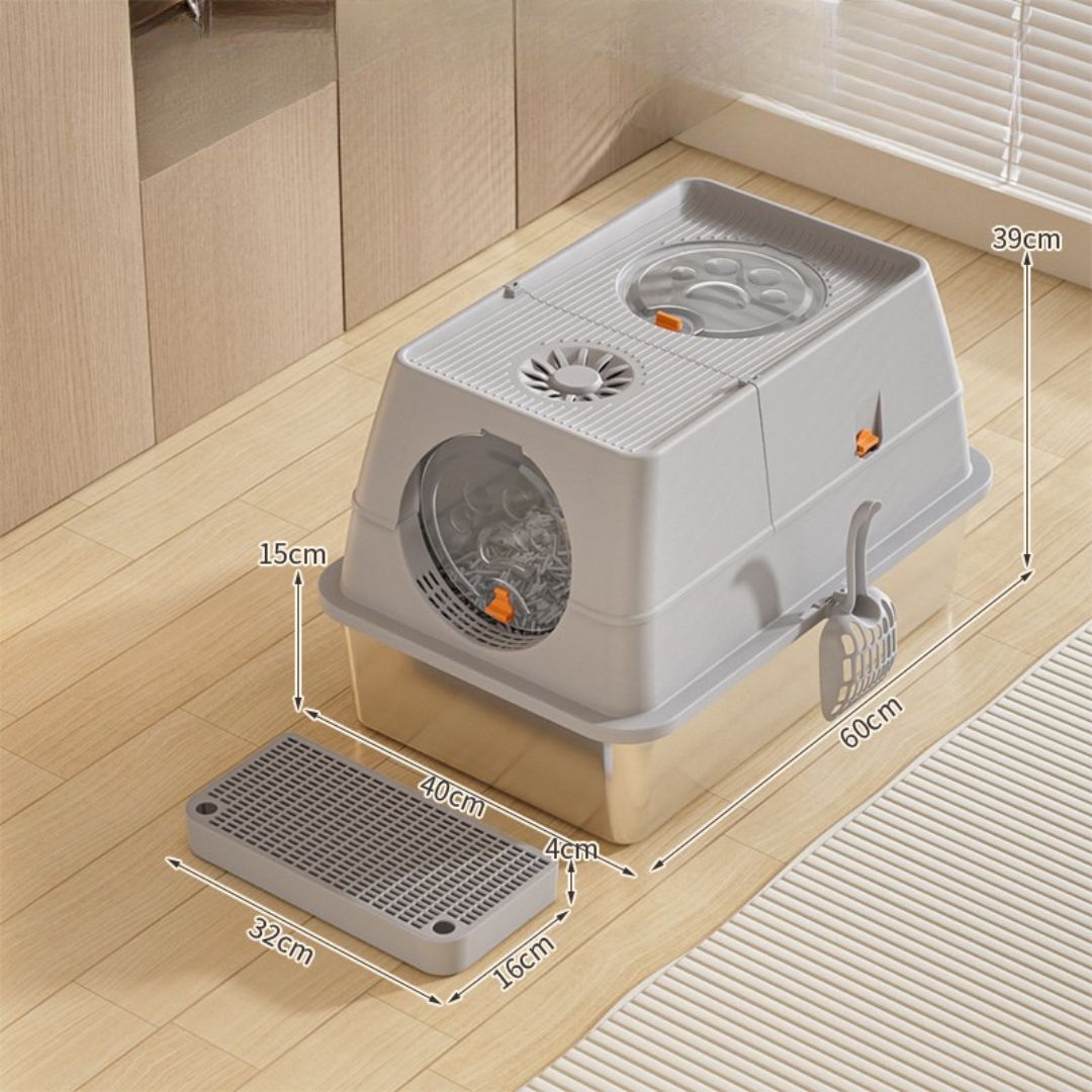 Fully Enclosed Stainless Steel Cat Litter Box by CATATI SELECTED - Silver - Litter - Catati