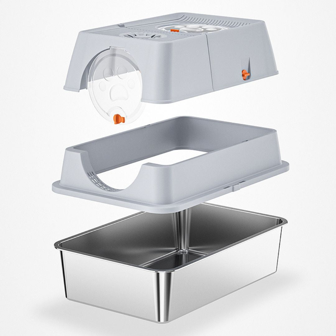 Fully Enclosed Stainless Steel Cat Litter Box by CATATI SELECTED - Silver - Litter - Catati