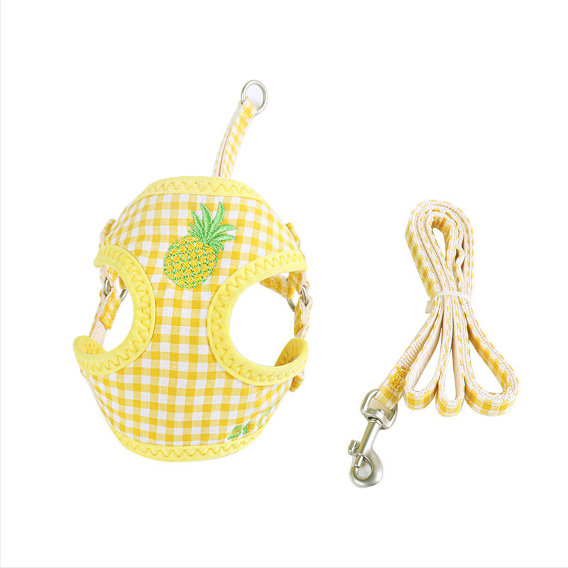 Gingham Cat Harness Set with Treat Pouch – Strawberry, Cherry, Pineapple