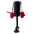 Black suction cup cat boxing toy with a miniature punching bag and two red glove-shaped hanging targets.