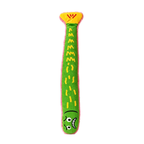 Green Funny Fish plush cat toy with pink edging, yellow markings and a yellow tail.