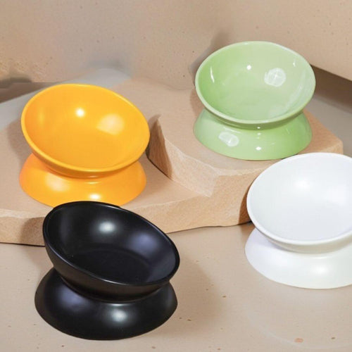 Low Tilted Ceramic Cat Bowl - White - Feeder - Catati Cat Store