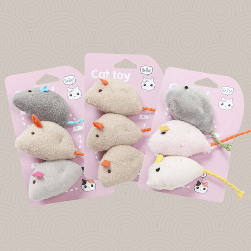Plush Mouse Cat Toy Trio – Multi-Pack Fun - Mix Colour - Toys - Catati Cat Store