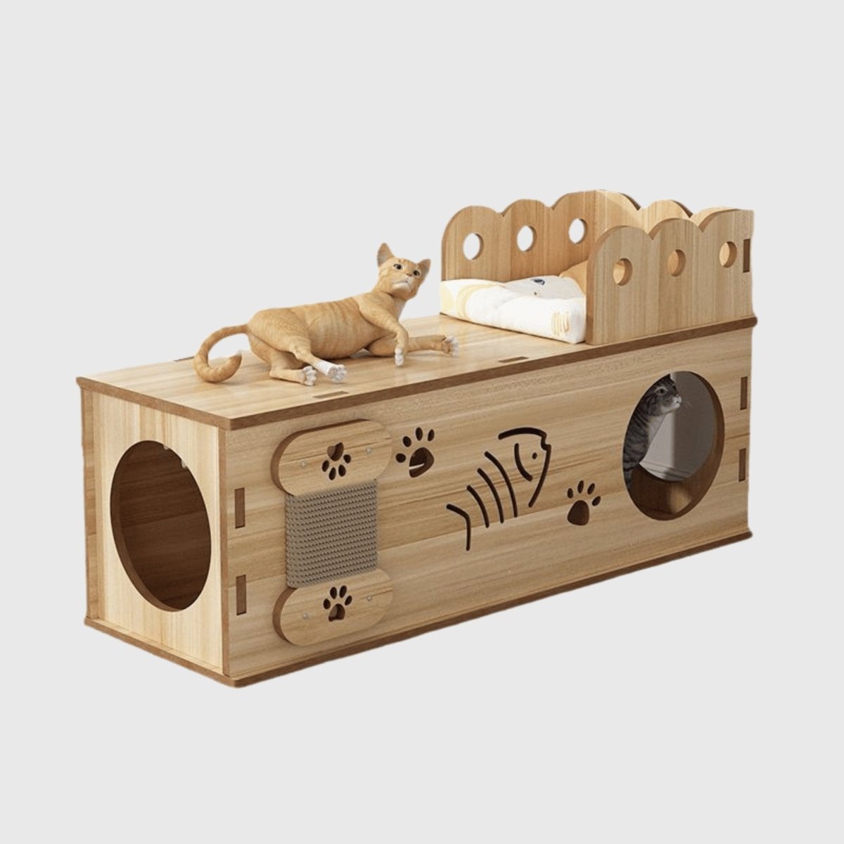 Natural Wood Tunnel Cat Bed - catati - nz - cat - products - online