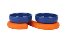 NeckEase Ceramic Raised Cat Bowl by ZEZE - Orange & Blue - Feeder - Catati