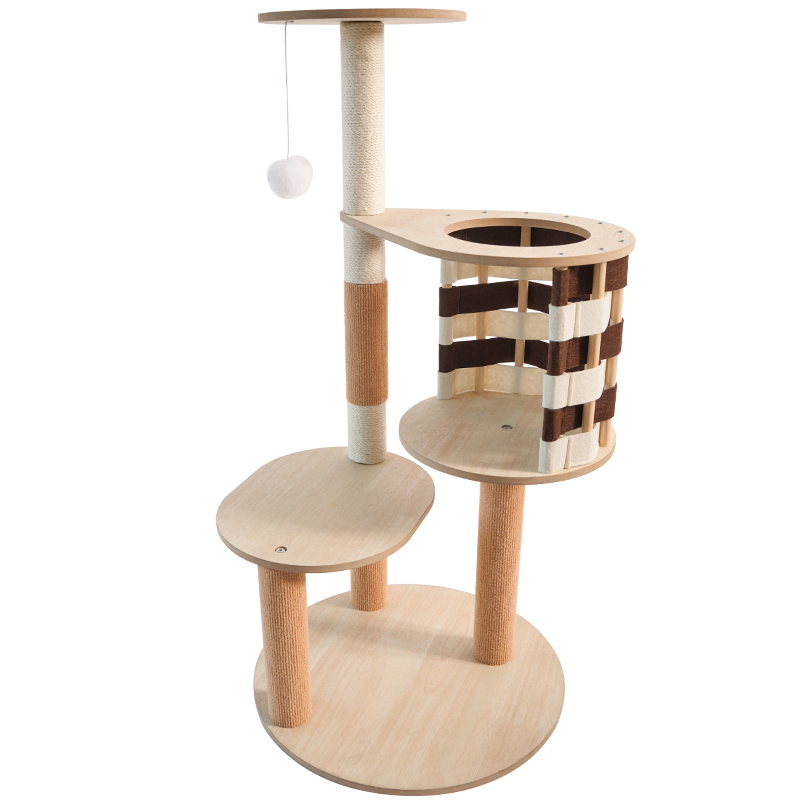 Wooden Design Modern Woven Cat Tree - Woven Cabin & Scratching Posts