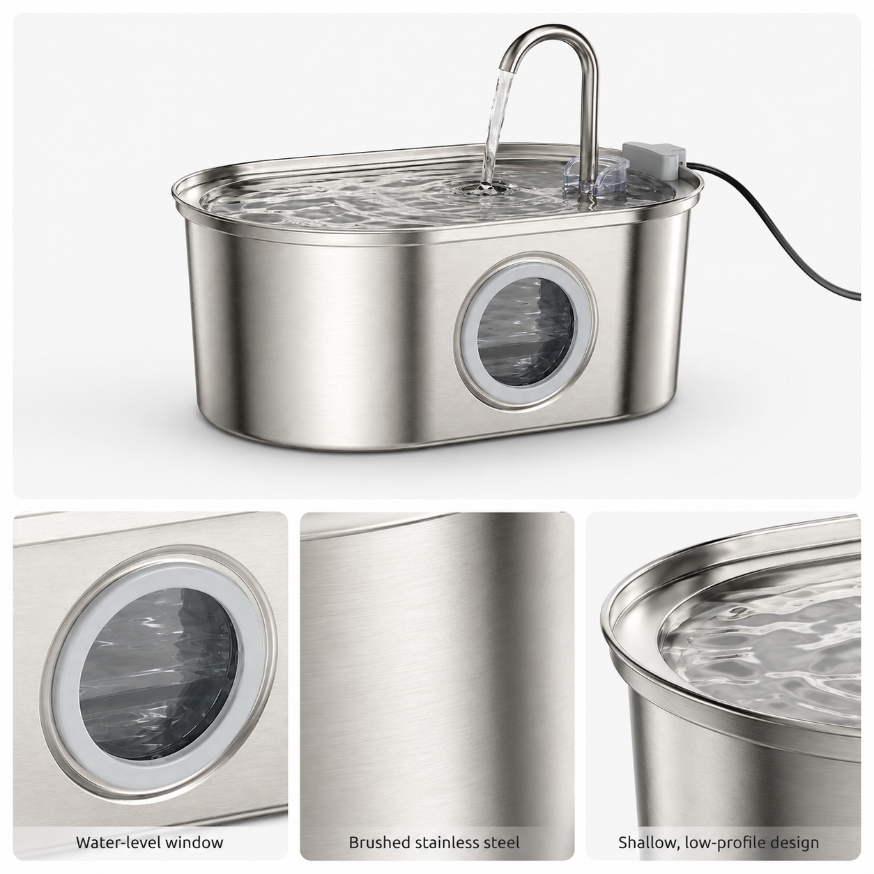 Stainless Steel Powered Cat Water Fountain – 3.2L with Filters
