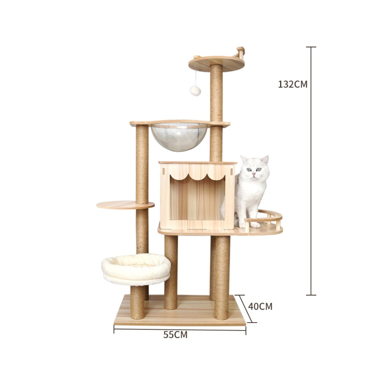 Wooden Cat Tree with Space Capsule & Scratching Post - catati - nz - cat - products - online