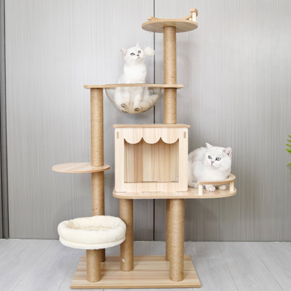 Wooden Cat Tree with Space Capsule & Scratching Post - catati - nz - cat - products - online