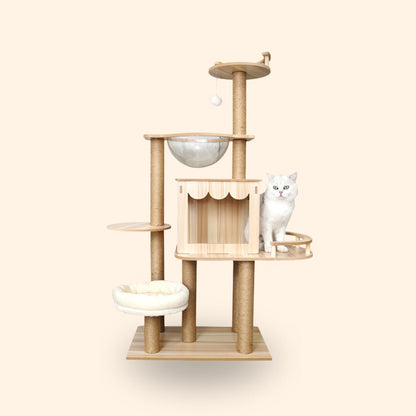 Wooden Cat Tree with Space Capsule & Scratching Post - catati - nz - cat - products - online